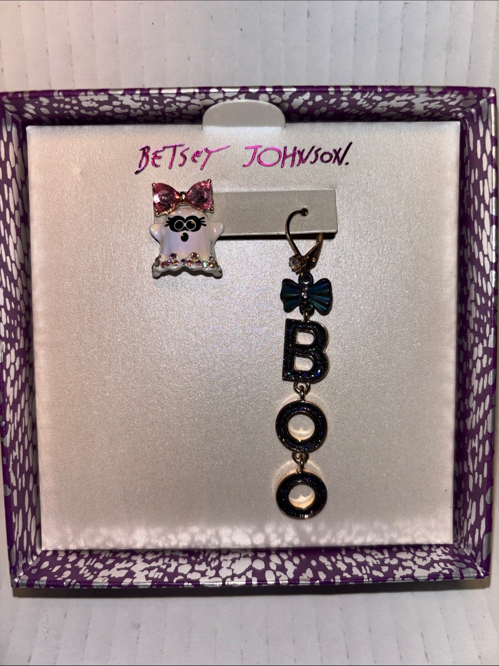 Betsey Johnson Pink Ghost Stud & Blue 'BOO' Dangle Earrings